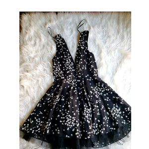 Black and white bird print skater dress